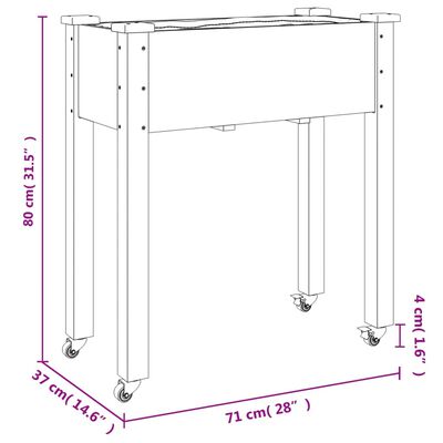 vidaXL voodriga taimelava ratastega, 71 x 37 x 80 cm, nulupuit