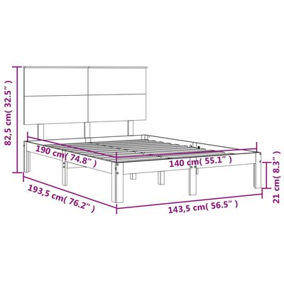 vidaXL voodiraam peatsiga, valge, 140 x 190 cm, täispuit