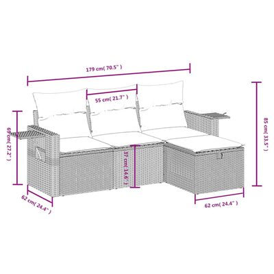 vidaXL 4-osaline aiadiivani komplekt patjadega, must, polürotang