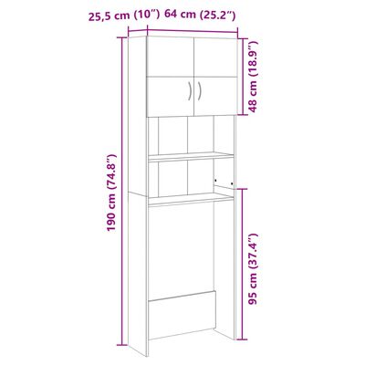 vidaXL pesumasinakapp, Sonoma tamm, 64 x 25,5 x 190 cm puitlaastplaat