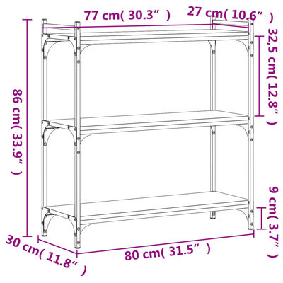 vidaXL raamaturiiul 3 korrust, hall Sonoma, 80x30x86 cm, tehispuit