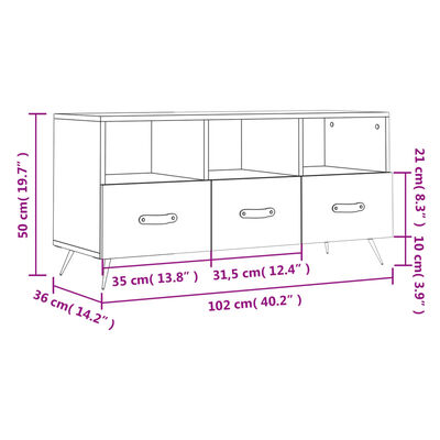 vidaXL telerikapp, hall Sonoma tamm, 102 x 36 x 50 cm, tehispuit