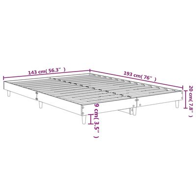 vidaXL voodiraam, valge, 140 x 190 cm, teras ja tehispuit