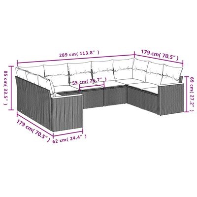 vidaXL 9-osaline aiadiivani komplekt patjadega, must, polürotang