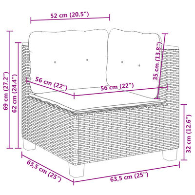 vidaXL 7-osaline aiadiivani komplekt patjadega, hall, polürotang