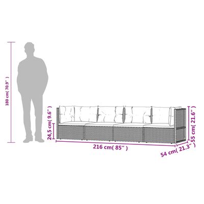 vidaXL 4-osaline aiamööblikomplekt patjadega, must, polürotang