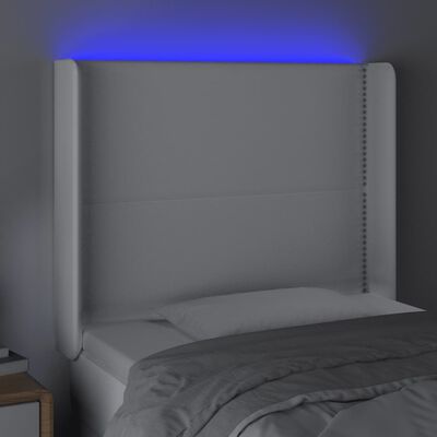 vidaXL LED-voodipeats, valge, 103x16x118/128 cm, kunstnahk