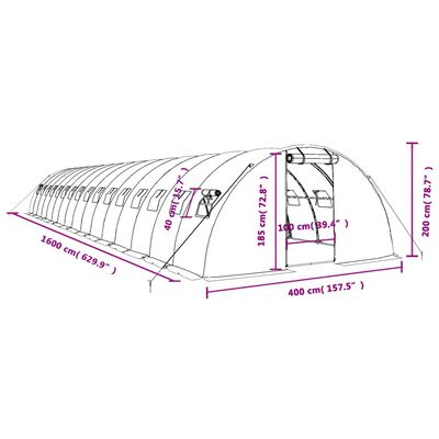 vidaXL kasvuhoone terasraamiga, valge, 64 m², 16x4x2 m