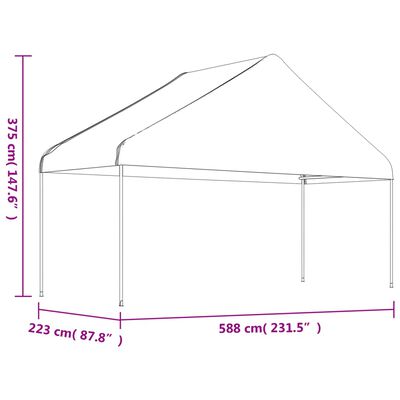 vidaXL katusega varjualune, valge, 11,15 x 5,88 x 3,75 m, polüetüleen