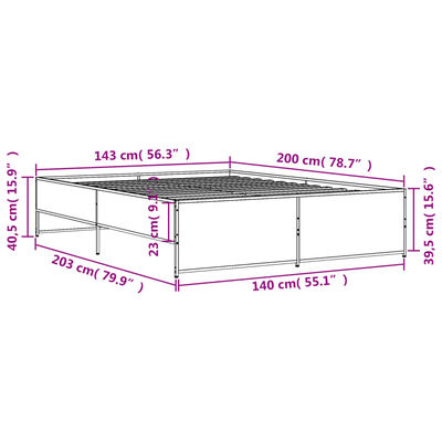 vidaXL voodiraam, suitsutatud tamm, 140 x 200 cm, tehispuit ja metall