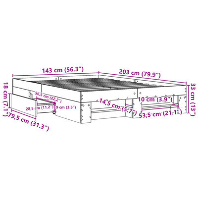 vidaXL voodiraam, hall Sonoma tamm, 140 x 200 cm, tehispuit