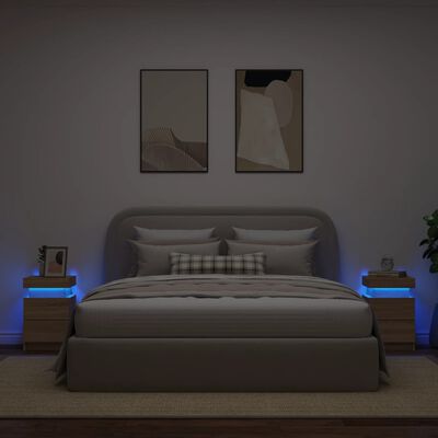 vidaXL öökapid LED-tuledega 2 tk, Sonoma tamm, 35 x 39 x 55 cm