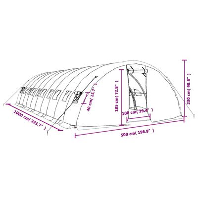 vidaXL kasvuhoone terasraamiga, roheline, 50 m², 10x5x2,3 m