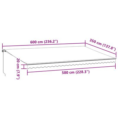 vidaXL käsitsi sissetõmmatav varikatus LEDiga, pruun, 600 x 350 cm