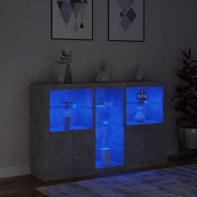 vidaXL puhvetkapp LED-tulega, betoonhall, 162 x 37 x 100 cm