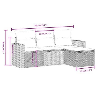 vidaXL 4-osaline aiamööbli komplekt patjadega, hall, polürotang