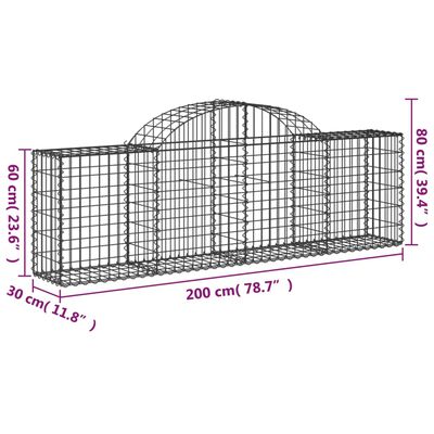 vidaXL kaarekujulised gabioonkorvid 9 tk, 200x30x60/80 cm, raud