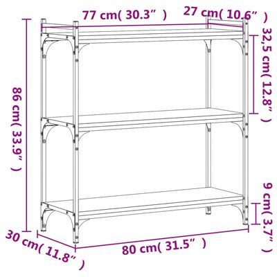 vidaXL raamaturiiul 3 korrust, suitsutamm, 80x30x86 cm, tehispuit