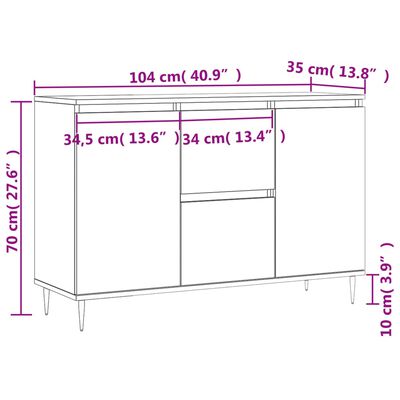 vidaXL puhvetkapp, hall Sonoma tamm, 104 x 35 x 70 cm, tehispuit