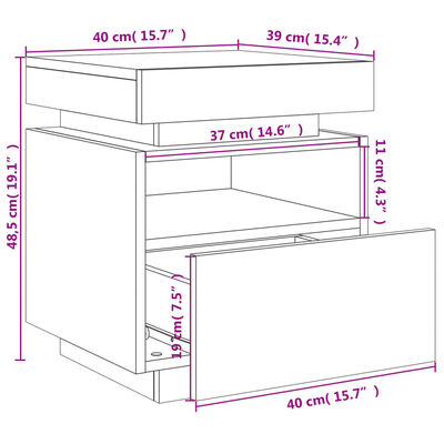 vidaXL öökapp LED-tuledega, suitsutatud tamm, 40 x 39 x 48,5 cm