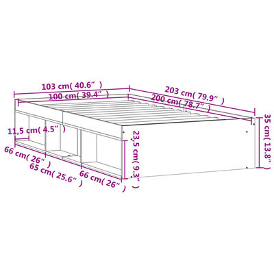 vidaXL voodiraam, must, 100 x 200 cm