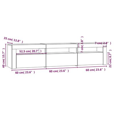 vidaXL telerialus LED-tuledega, hall Sonoma tamm, 180 x 35 x 40 cm