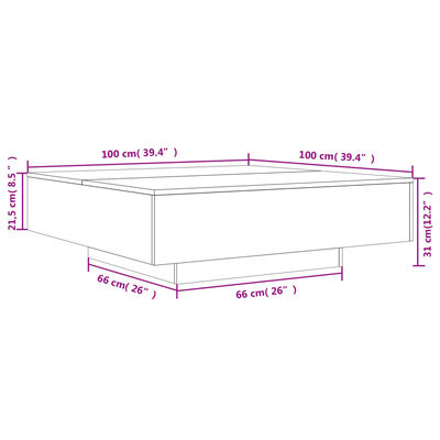 vidaXL kohvilaud LED-tuledega, suitsutatud tamm, 100 x 100 x 31 cm