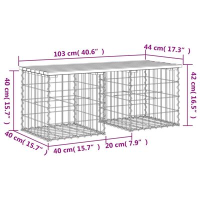 vidaXL gabioonpink, 103 x 44 x 42 cm, männipuit