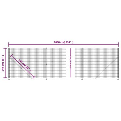 vidaXL traataed äärikuga, antratsiithall, 1,4x10 m