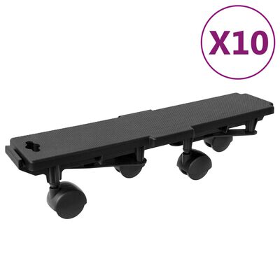 vidaXL 4 rattaga transpordialus, 10 tk, must, polüpropüleen, 170 kg