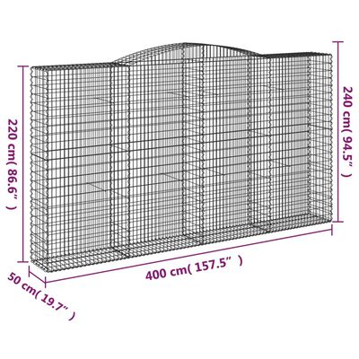 vidaXL kaarekujuline gabioonkorv, 400x50x220/240 cm, tsingitud raud