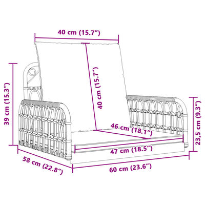 vidaXL kiiktool koos patjadega, 63 x 58 x 39 cm, polürotang ja teras