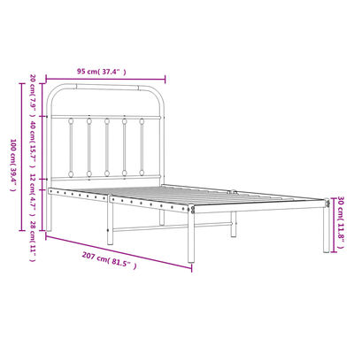 vidaXL metallist voodiraam peatsiga, must, 90x200 cm