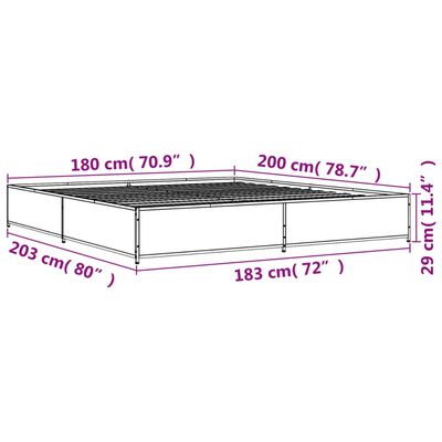 vidaXL voodiraam, suitsutatud tamm, 180 x 200 cm, tehispuit ja metall