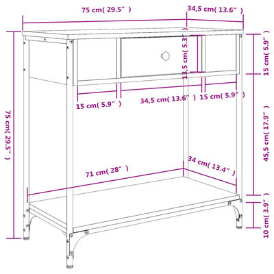 vidaXL konsoollaud, hall Sonoma tamm, 75x34,5x75 cm, tehispuit