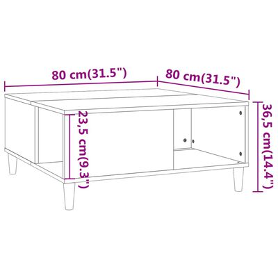 vidaXL kohvilaud, hall Sonoma tamm, 80x80x36,5 cm, tehispuit