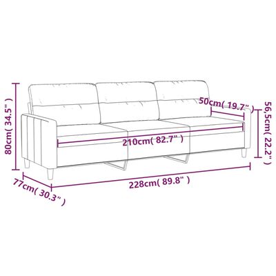 vidaXL 3-kohaline diivan, helehall 210 cm kangas