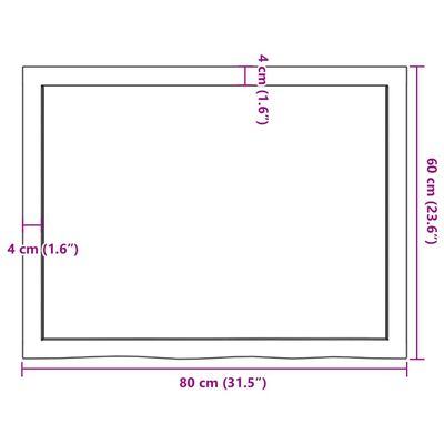 vidaXL vannitoa töötasapind, 80 x 60 x (2-4) cm, töötlemata täispuit