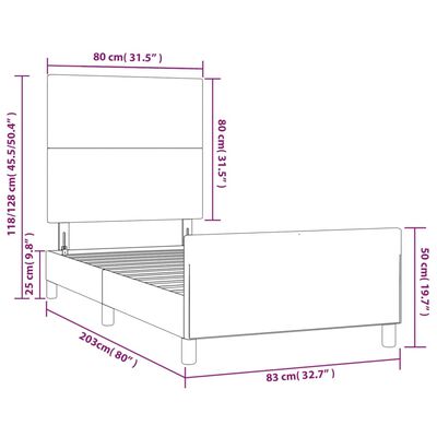 vidaXL voodiraam peatsiga, hall, 80x200 cm, kunstnahk