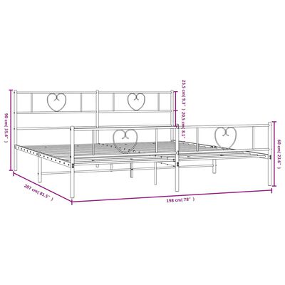 vidaXL metallist voodiraam peatsi ja jalutsiga, valge, 193x203 cm