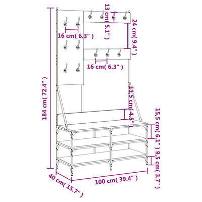 vidaXL riidenagi koos kingariiuliga suitsutatud tamm 100 x 40 x 184 cm