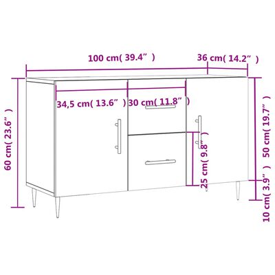 vidaXL puhvetkapp, pruun tamm, 100 x 36 x 60 cm, tehispuit