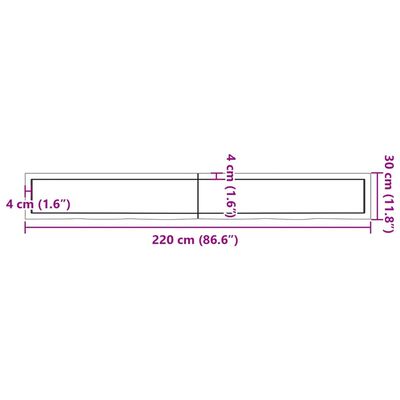 vidaXL vannitoa töötasapind, helepruun, 220x30x(2-4) cm, täispuit