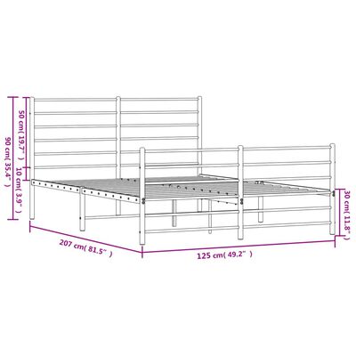 vidaXL metallist voodiraam peatsi ja jalutsiga, valge, 120 x 200 cm