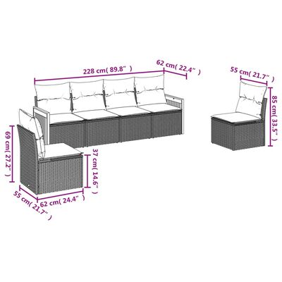 vidaXL 6-osaline aiadiivani komplekt patjadega, must, polürotang