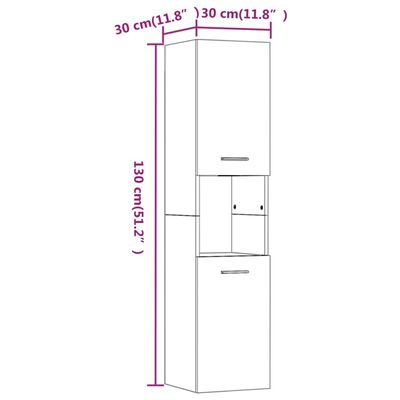 vidaXL vannitoakapp, hall Sonoma tamm, 30x30x130 cm, tehispuit