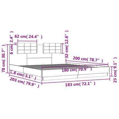 vidaXL voodiraam peatsiga, suitsutatud tamm, 180x200 cm, tehispuit