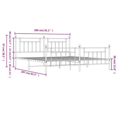 vidaXL metallist voodiraam peatsi ja jalutsiga, must, 200x200 cm