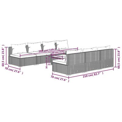 vidaXL 8-osaline aiamööbli komplekt patjadega, polürotang, hall