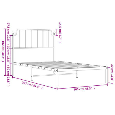 vidaXL metallist voodiraam peatsiga, valge, 100x200 cm